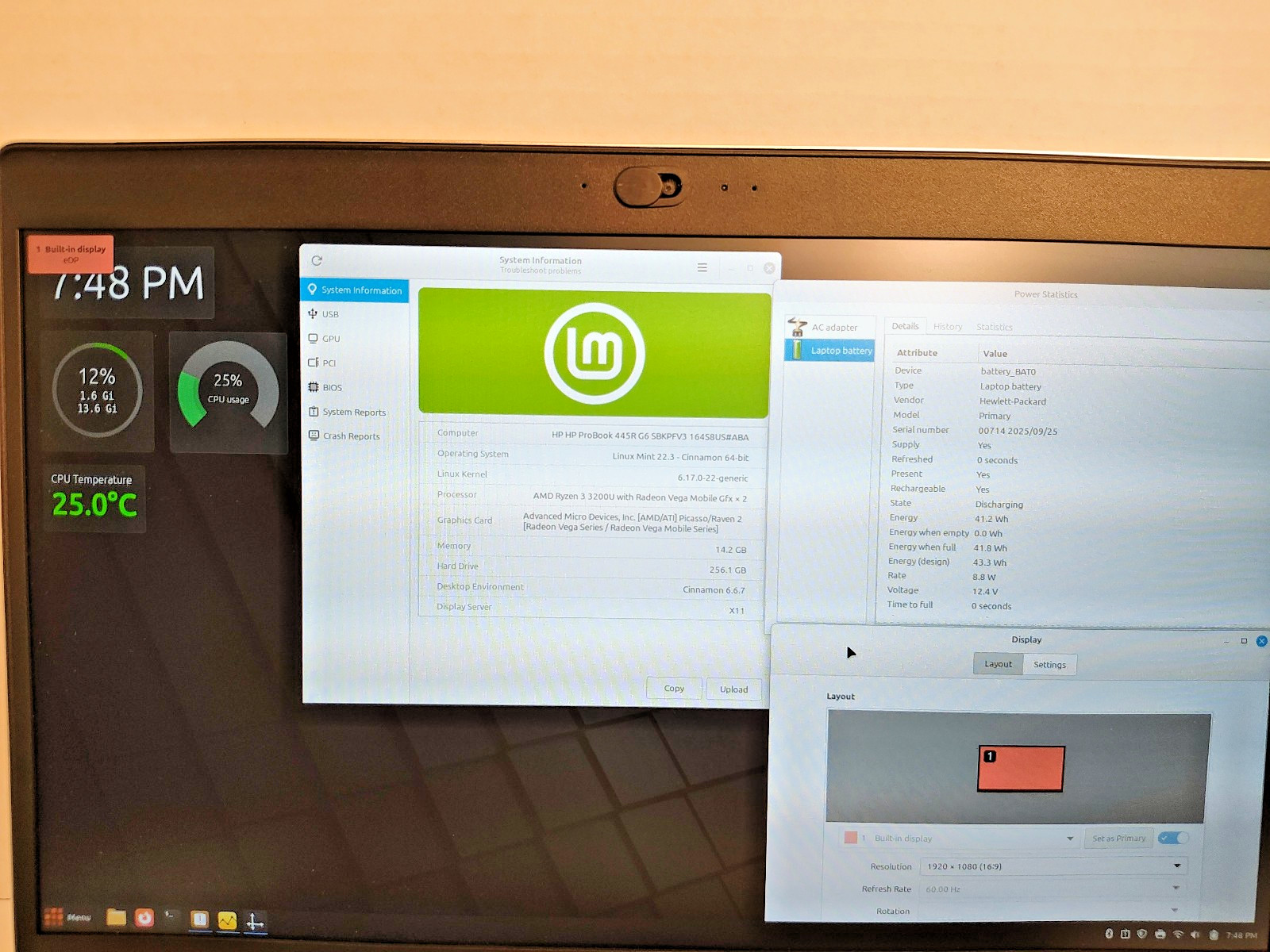 HP ProBook 445R G6 | 16GB RAM | 256GB SSD | Linux Mint 22 | Light, Slim, Portabl