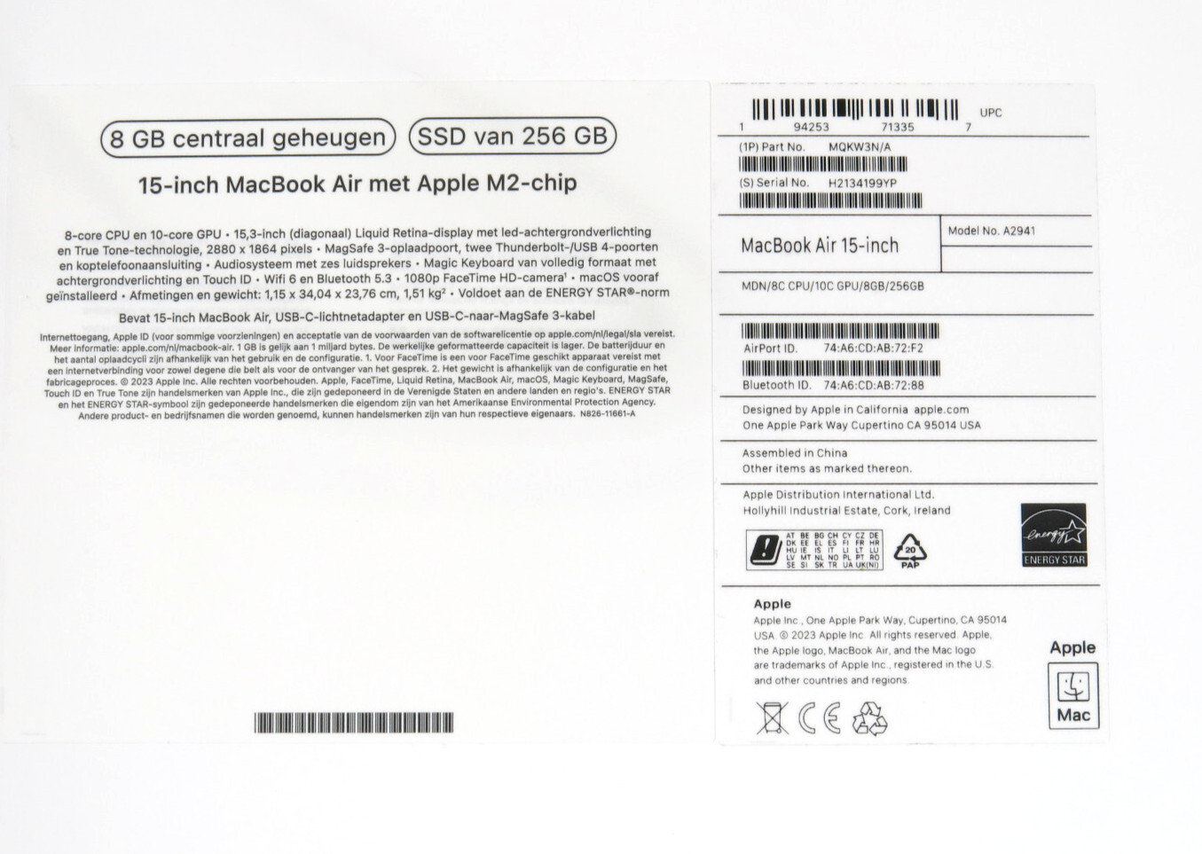 PRL) APPLE MACBOOK AIR 15-INCH 2023 M2 8GB 256GB NOTEBOOK PC COMPUTER SSD 2023