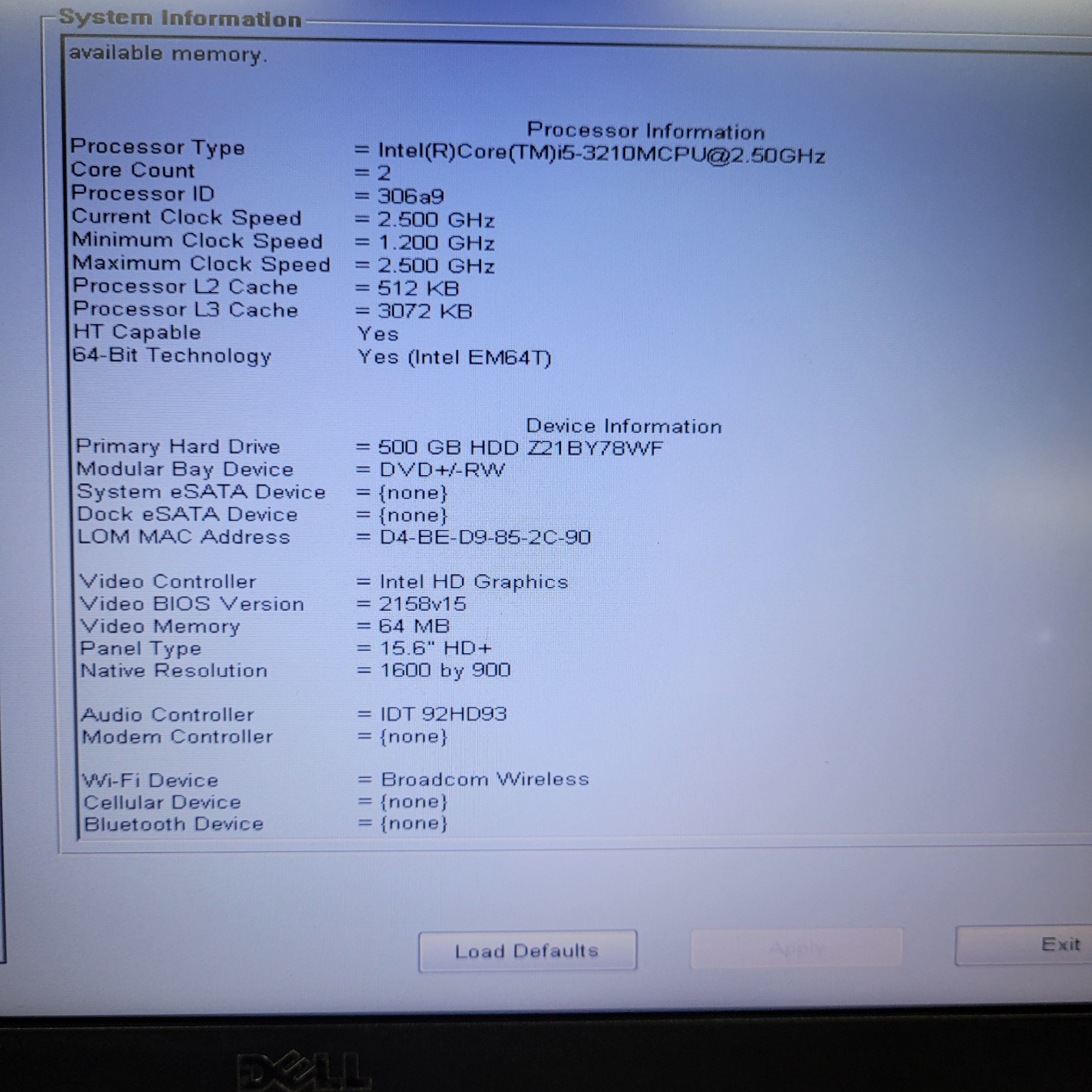 Dell Latitude E6530, Intel Core i5-3210M @2.50 GHz 4 GB RAM WINDOWS 11 + CHARGER