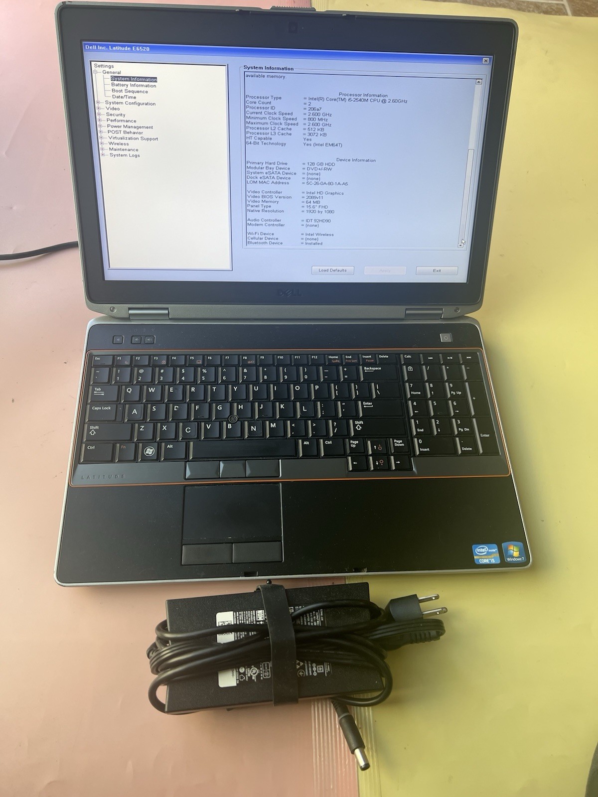 Dell Latitude E6520 Core i5-2540M 4GB RAM 128GB SSD WEBCAM BLUETOOTH 1920X1080