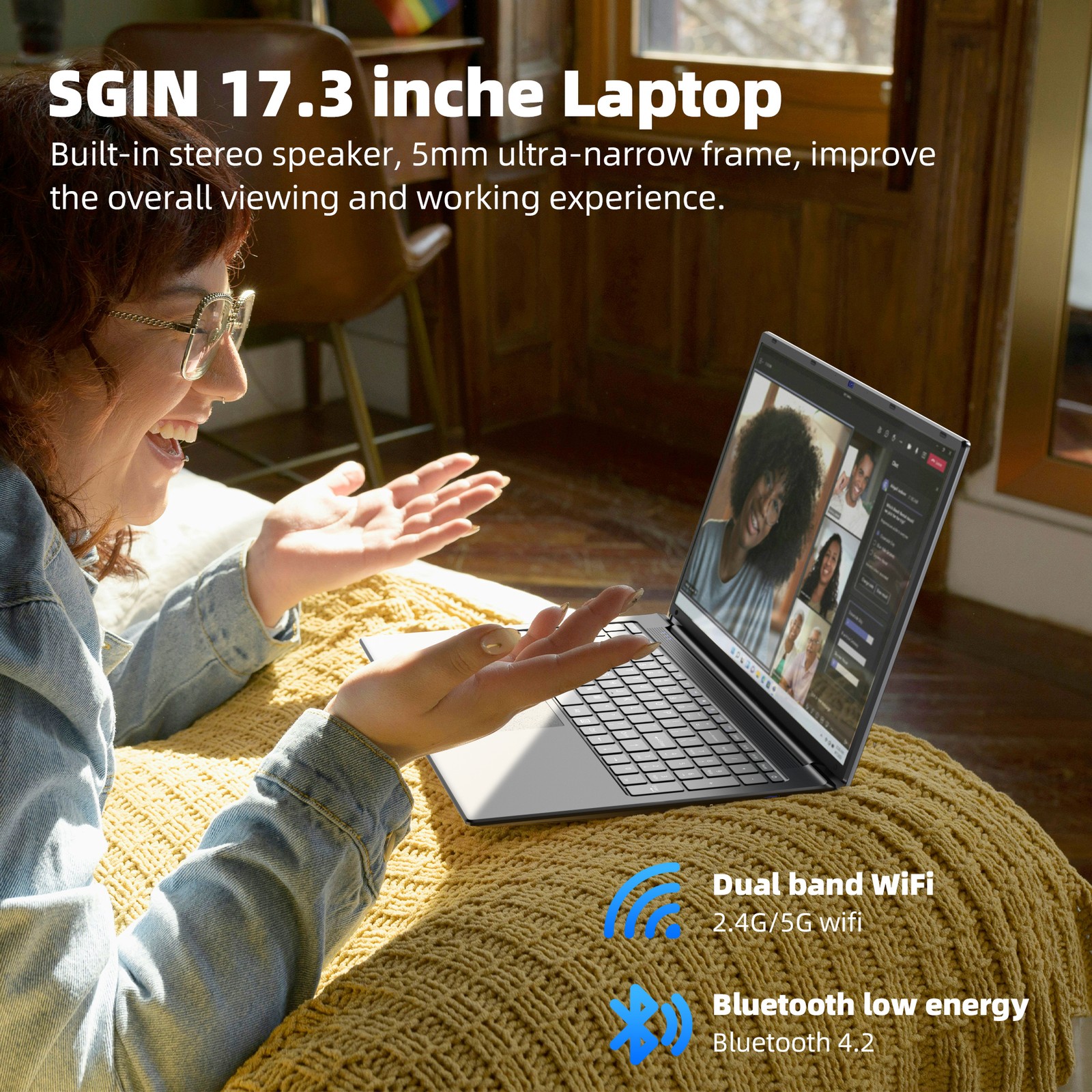 SGIN 17.3 inch Laptop Intel 4-Cores 12GB RAM 128GB 256GB 512GB SSD Computer WIFI