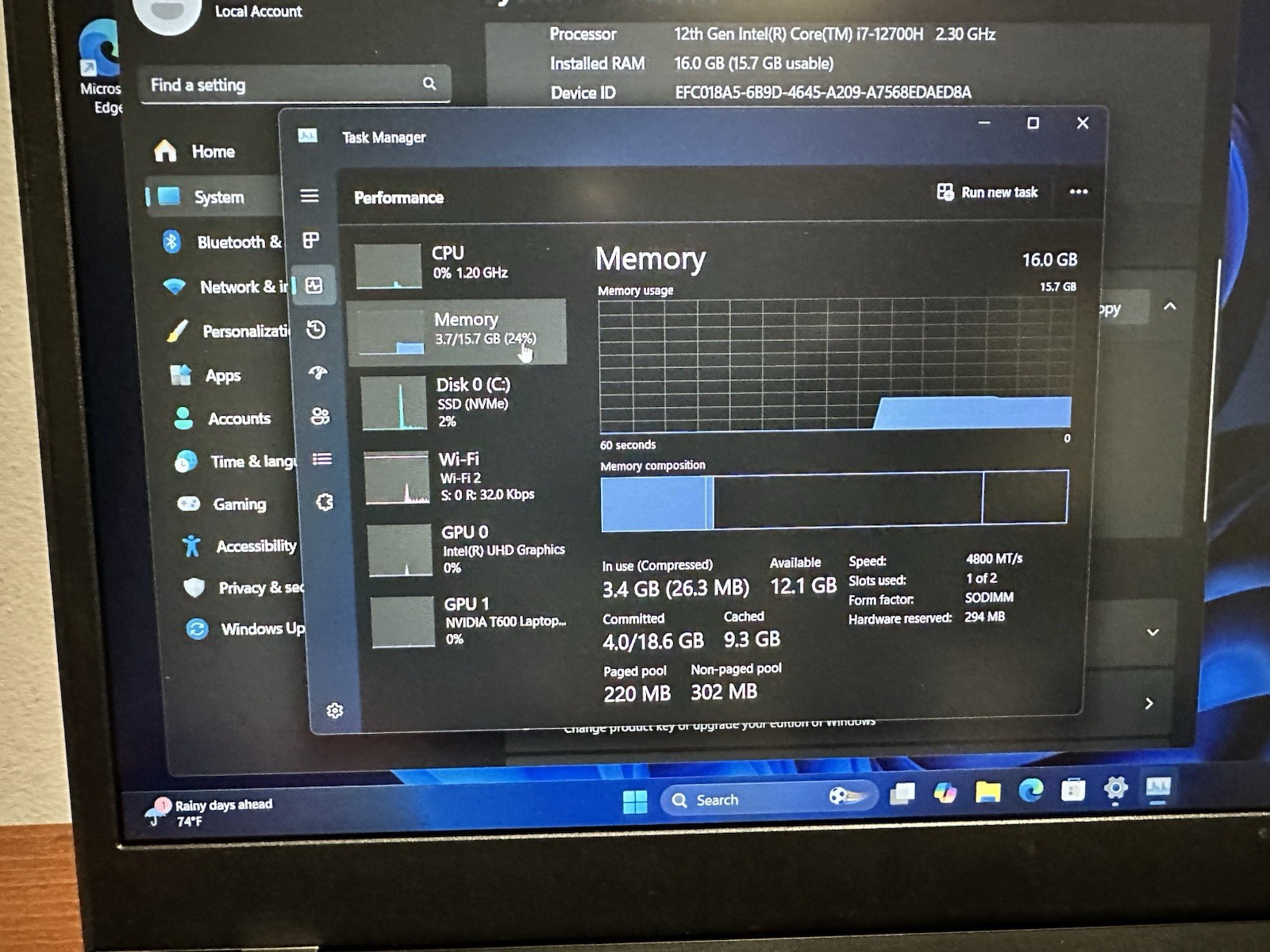 Lenovo Thinkpad P15v Gen 3 i7-12700H 512GB SSD 16GB DDR5 NVIDIA T600 W11P