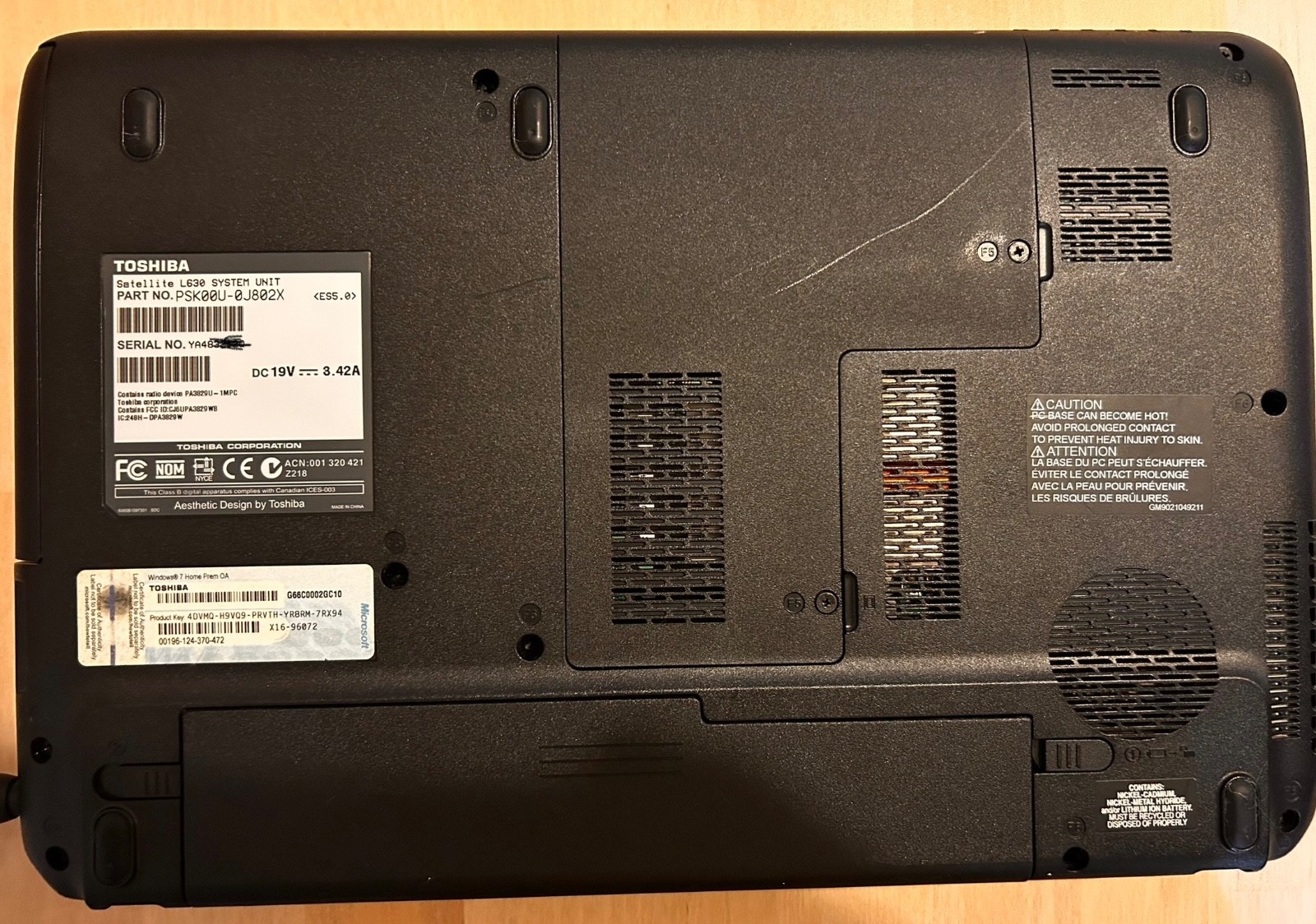 Toshiba Satellite L630 13 in, Intel core i3, M370 @2.4 Hz, 4GB RAM, working