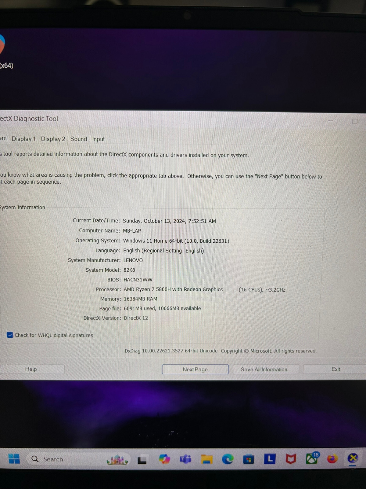 Legion S7-15ACH6 15.6-inch Ryzen 7 5800H RTX 3060 16GB RAM 512Gb 165Hz Win 11