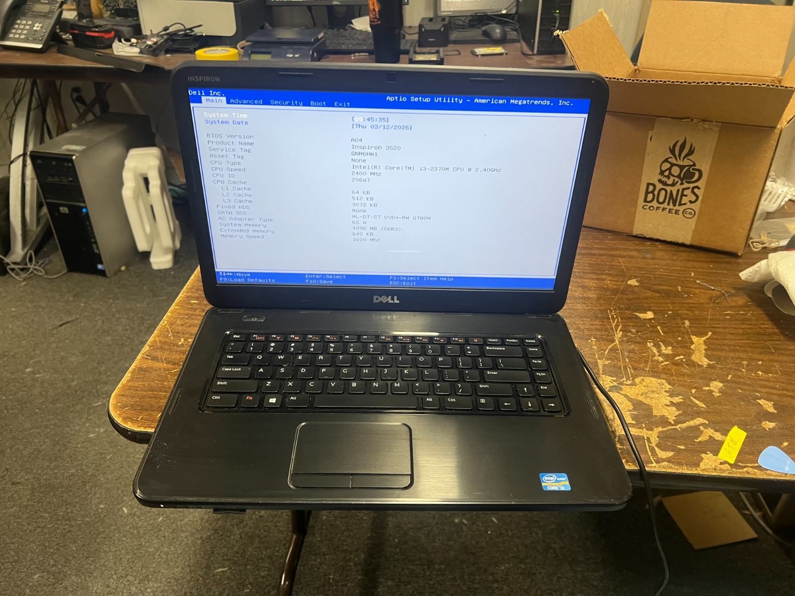 Dell Inspiron 3520 15.5″ i3 -2370M CPU 2.40 GHz 4.00 GB RAM No OS No HDD
