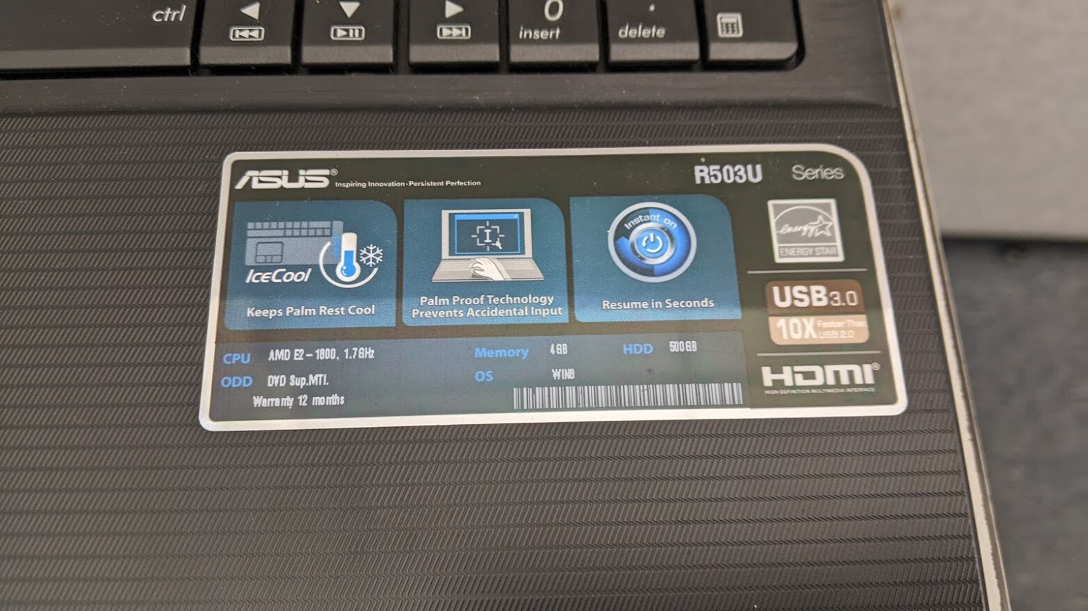 ASUS R503U LAPTOP WINDOWS 10-AMD DUAL CORE C-60 1.0GHZ RAM-4GB HDD-207GB