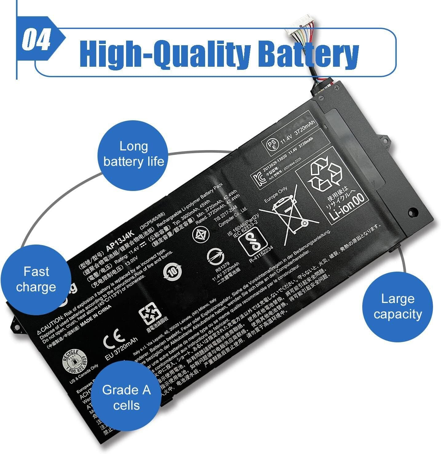 Dentsing 45Wh AP13J4K Laptop Battery 11.6″ Chromebook C740 C720 C720P CB3-532 No