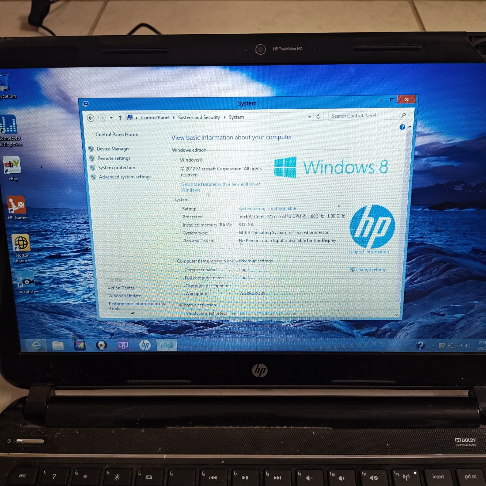 HP Pavilion 14″ ProtectSmart 14-b107sa Laptop – 1TB HDD/8GB RAM – *READ* #3479