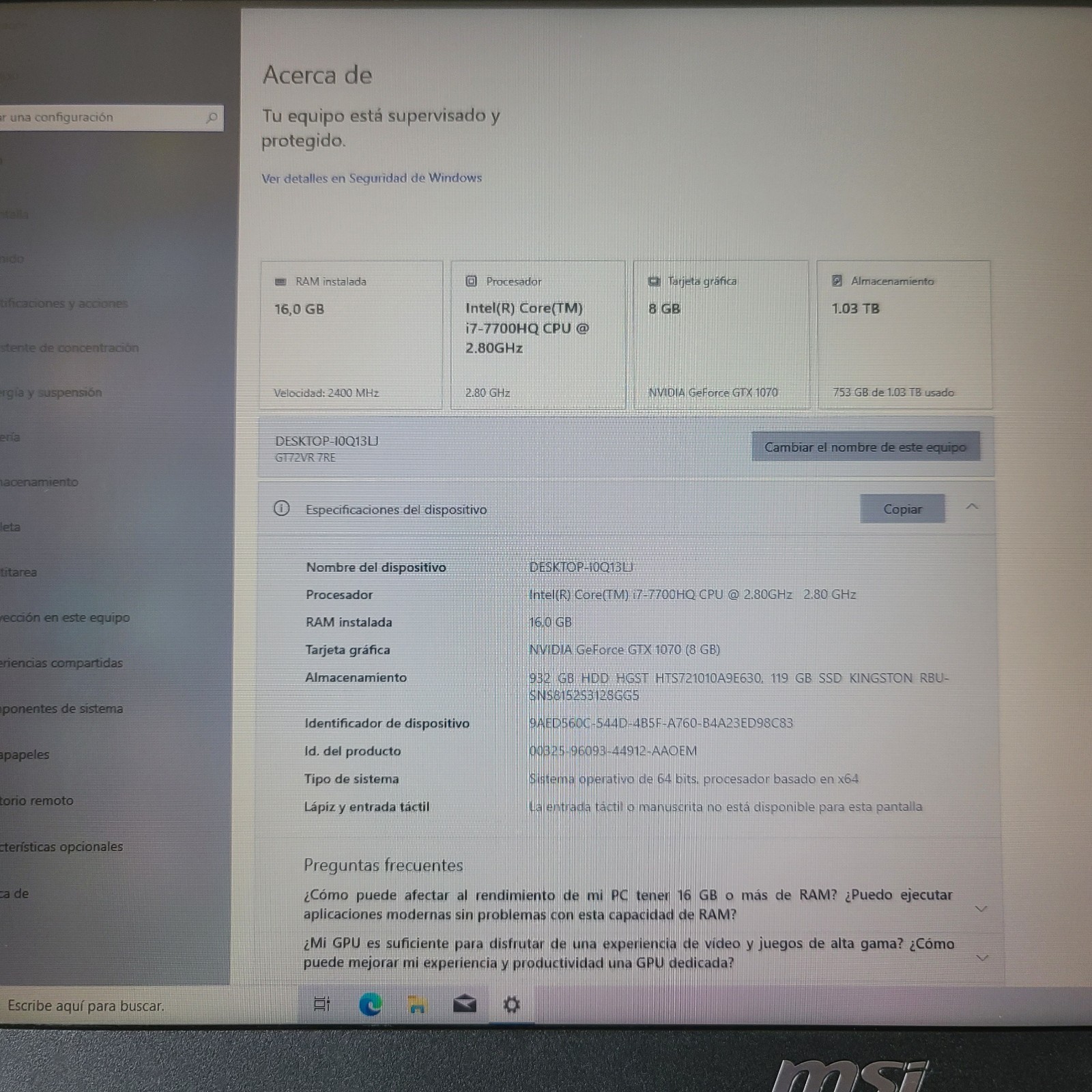 MSI GT72VR 7RE DOMINATOR GAMING LAPTOP i7-7700HQ 16GB RAM GTX 1070 128GB-1TB.