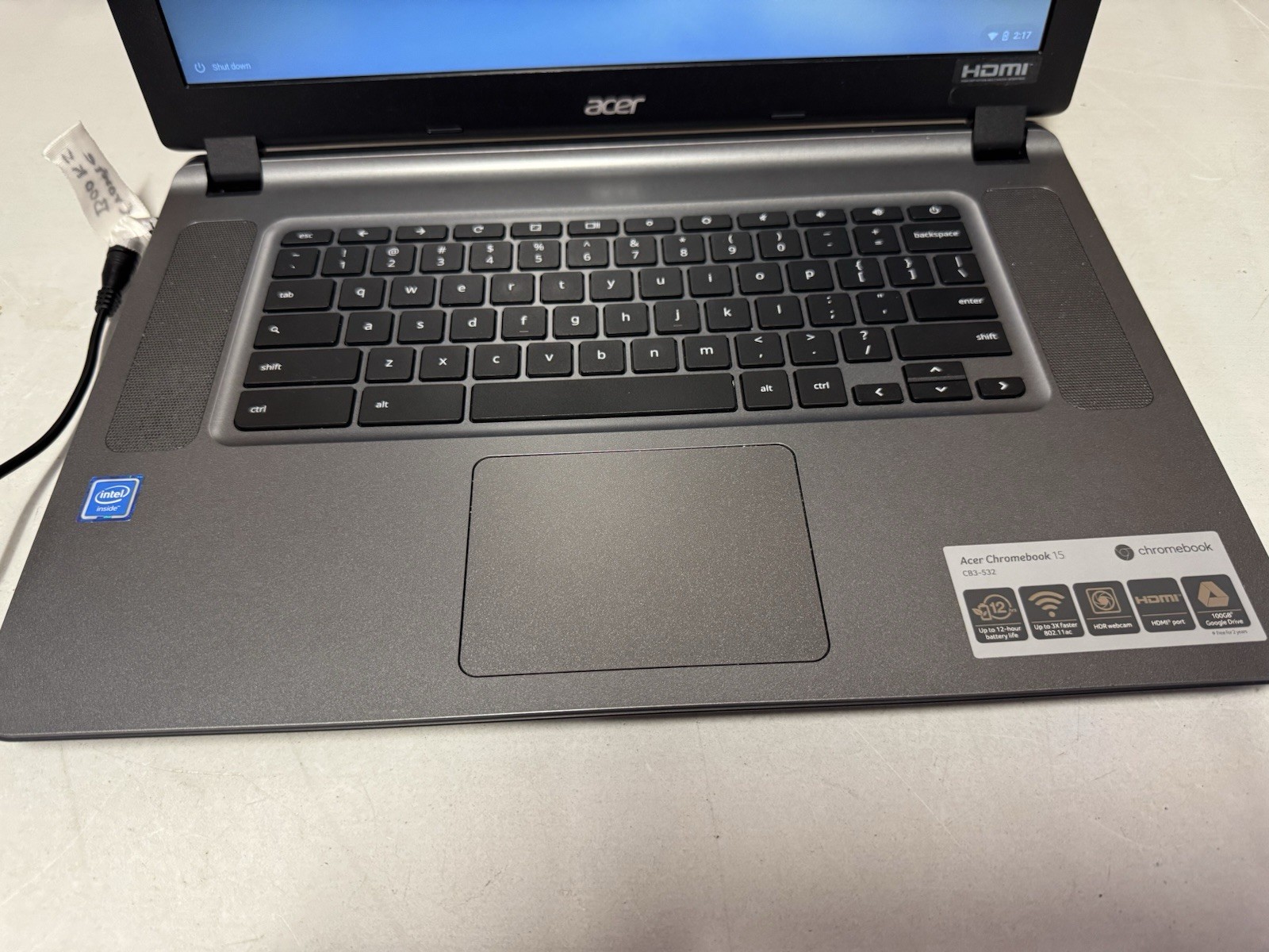 Acer Chromebook CB3-532 15.6” ChromeOS Battery OK Power Adapter Included