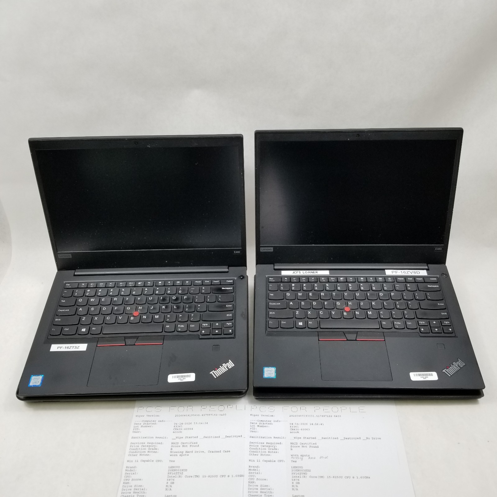 Lot of 4 Lenovo ThinkPad E480 / E460 14″ Core i5-8250U 1.60GHz 8GB RAM *READ*