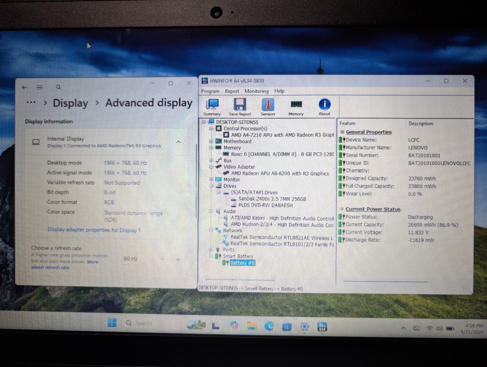 LENOVO IDEAPAD 110-15ACL | AMD A4-7210 8GB RAM 256GB SSD | WIN 11 DVD