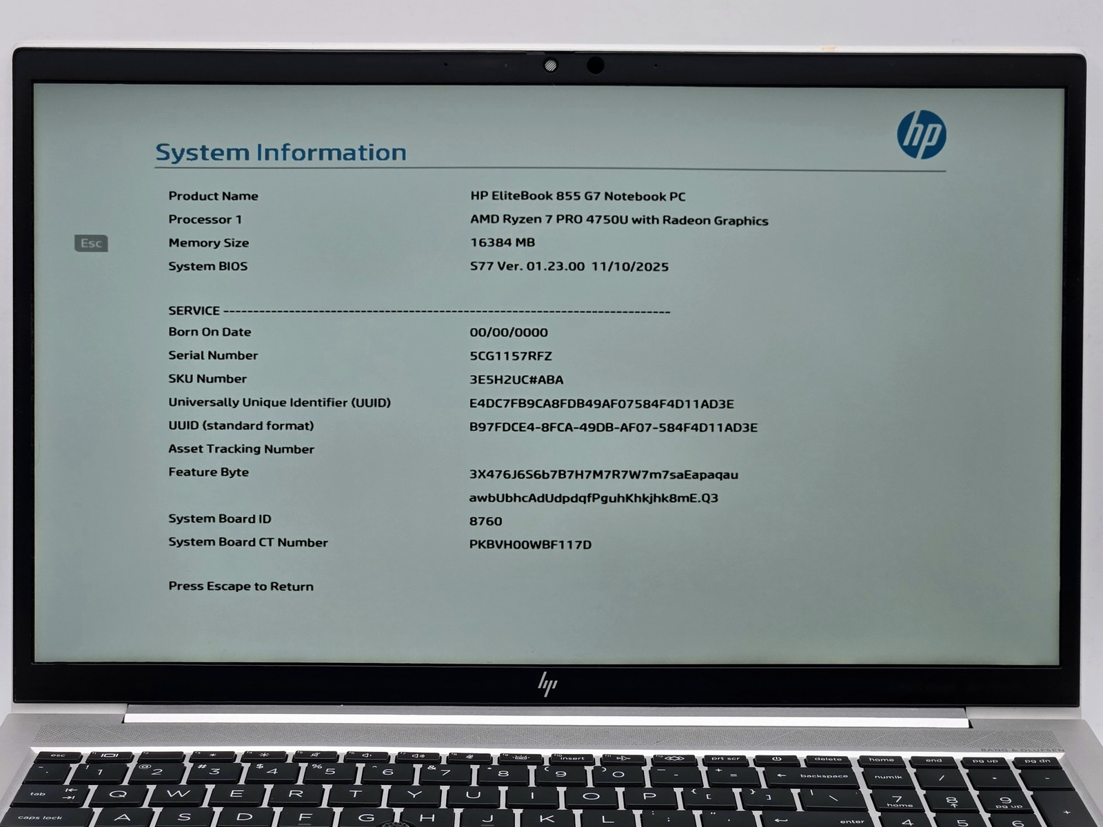 HP EliteBook 855 G7 15″ FHD Touch RYZEN 7 PRO 4750U 512GB SSD 16GB W11P Backlit