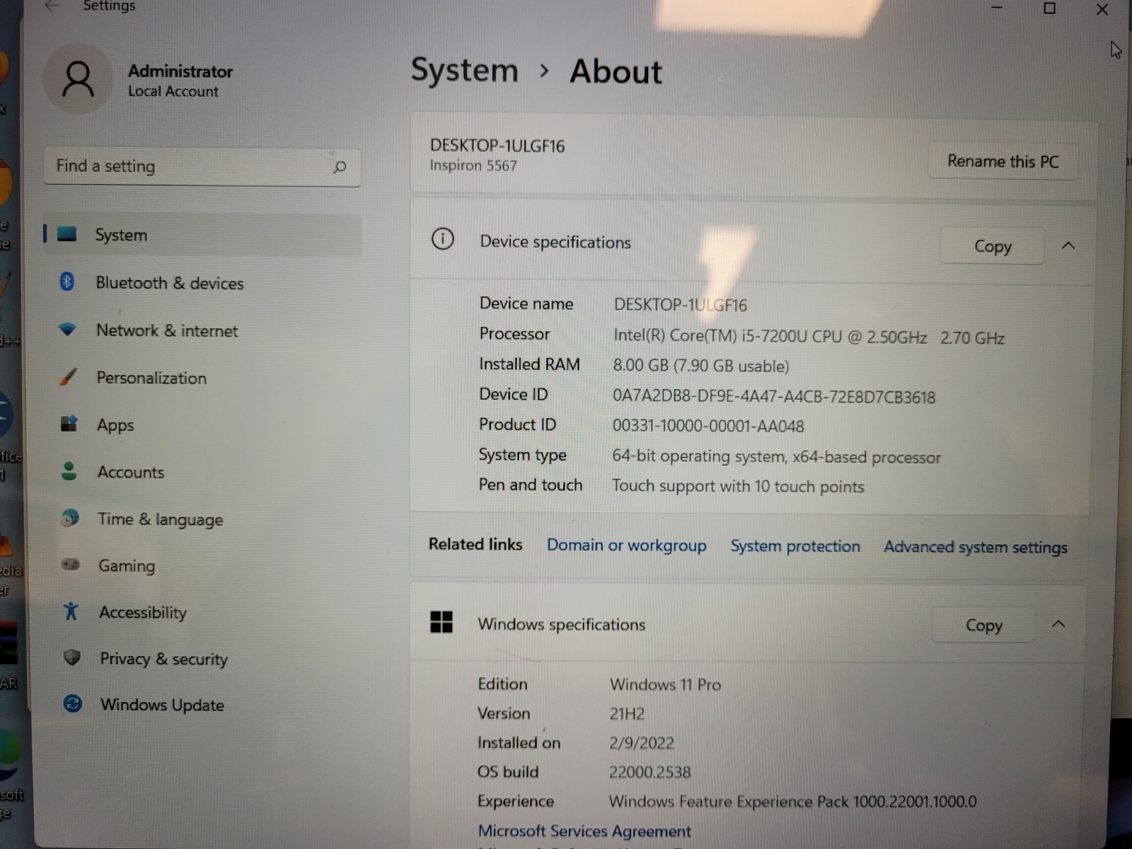 Dell inspiron 5567 15.6″touch i5-7200u 2.5ghz 8gb ram no ssd Parts READ FVKCRC2
