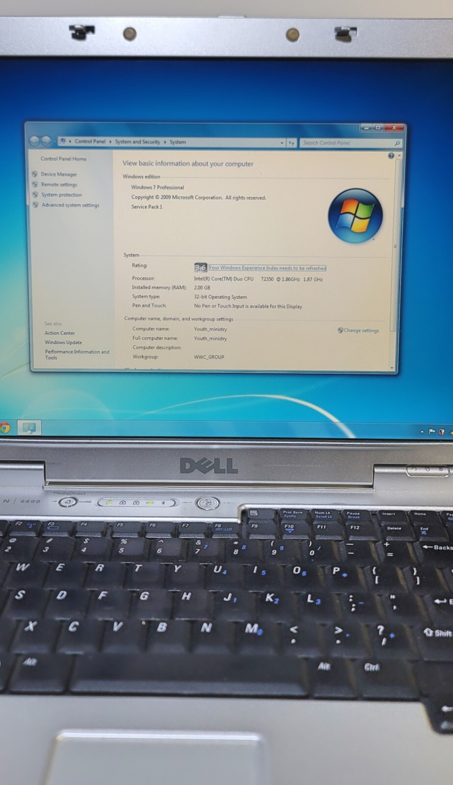 Dell Inspiron 6400 Laptop Intel Core 2 Duo 1.86Ghz 2GB 80GB Win 7 15″ Office 07