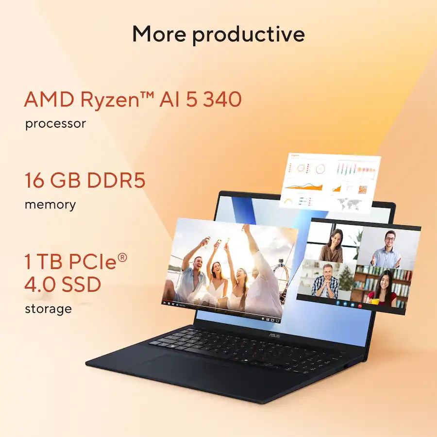 ASUS Vivobook 16 16.0″ IPS WUXGA AMD Ryzen AI 5 340 16GB 1TB SSD W11H Laptop