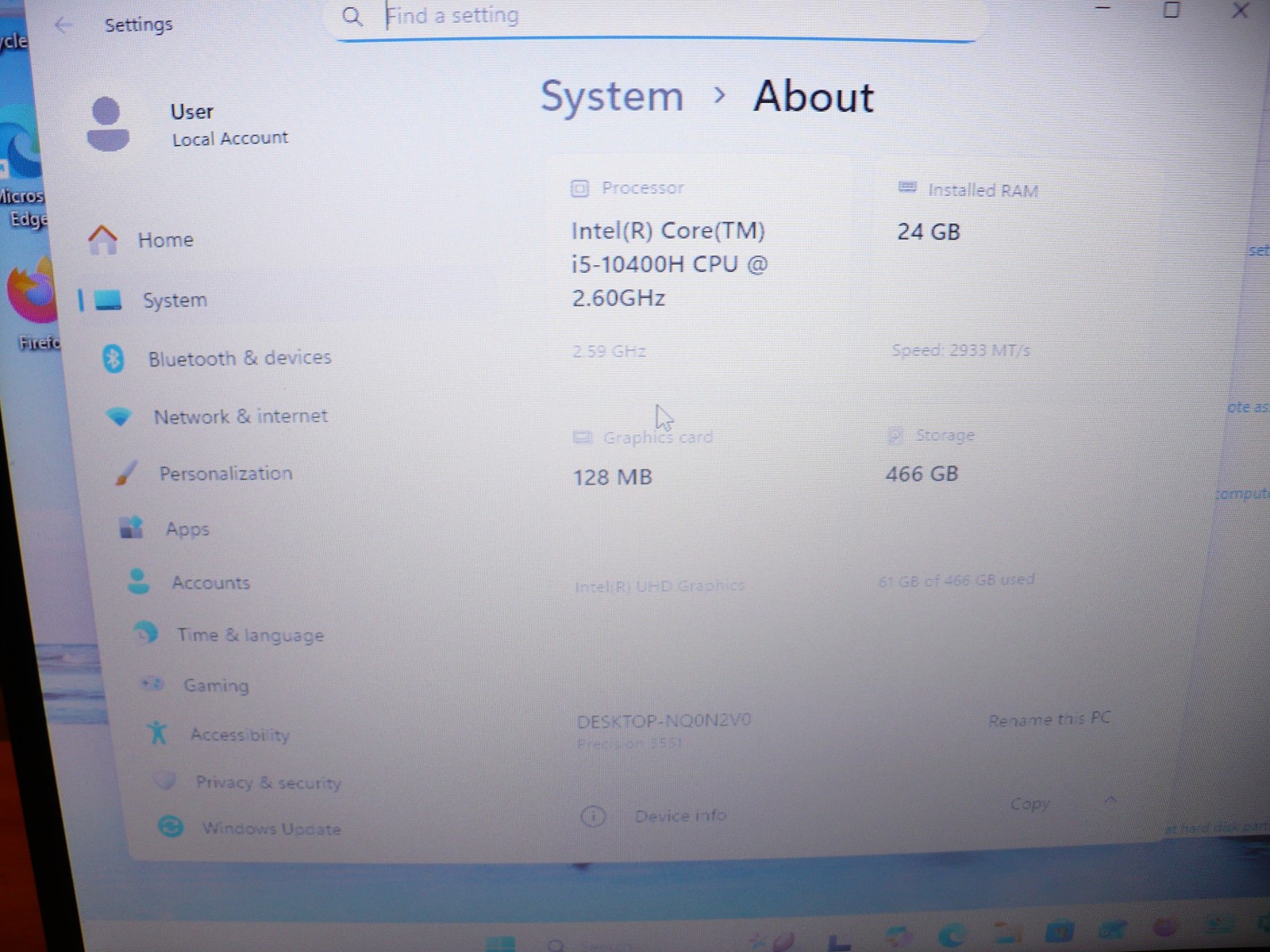 Dell Precision 3551 Intel I5-10400H 2.6GHz 24GB RAM 500GB MVME HD Win11 Pro