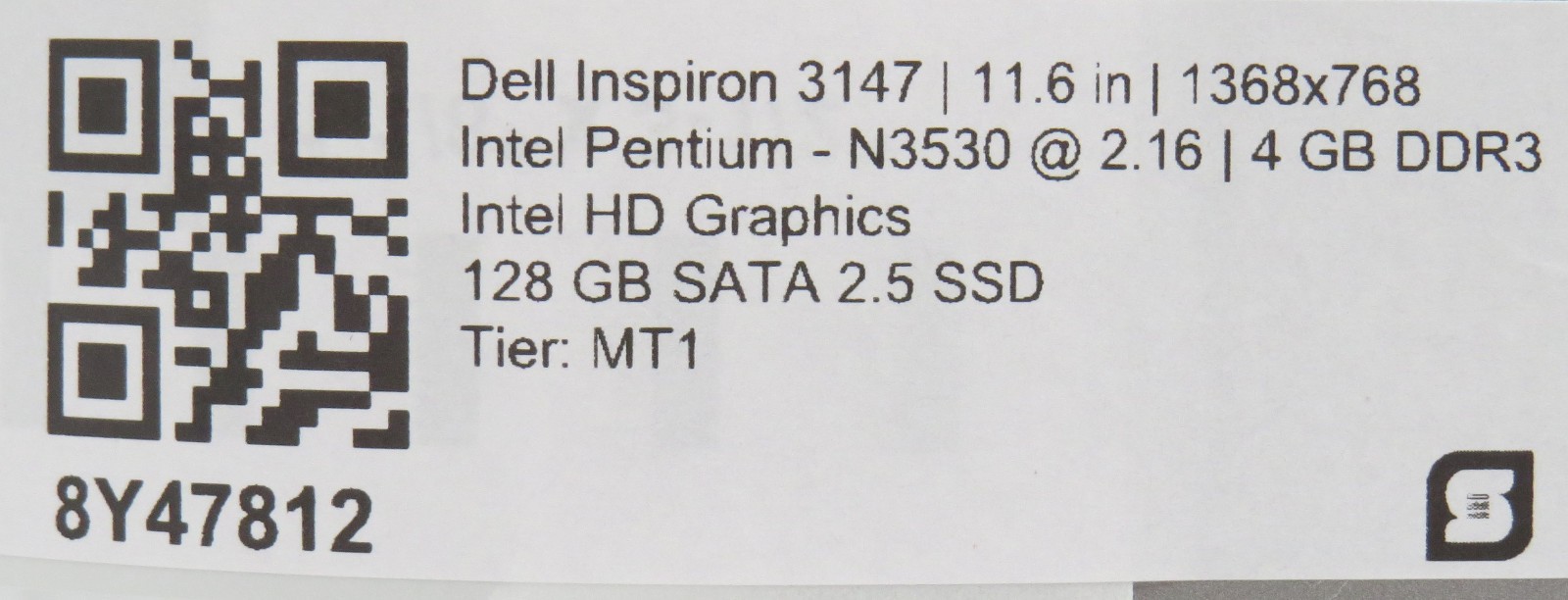 Dell Inspiron 3147 Pentium N3530 @ 2.16GHz 4GB RAM 128GB SSD 11.6 Touch No OS/AC