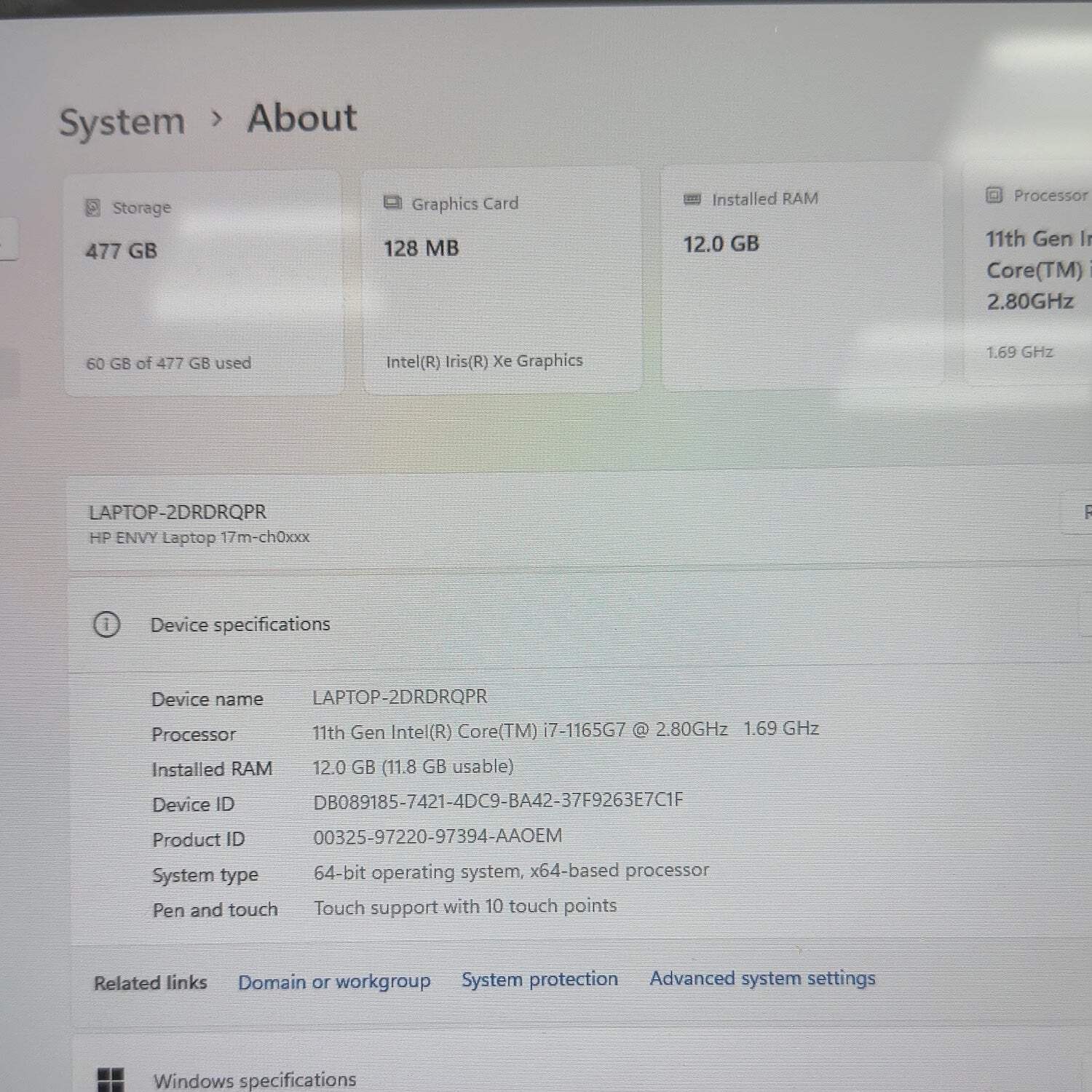 HP Envy 17M-CH0013DX 17.3″ i7-1165G7 2.8GHz 12GB RAM 512GB