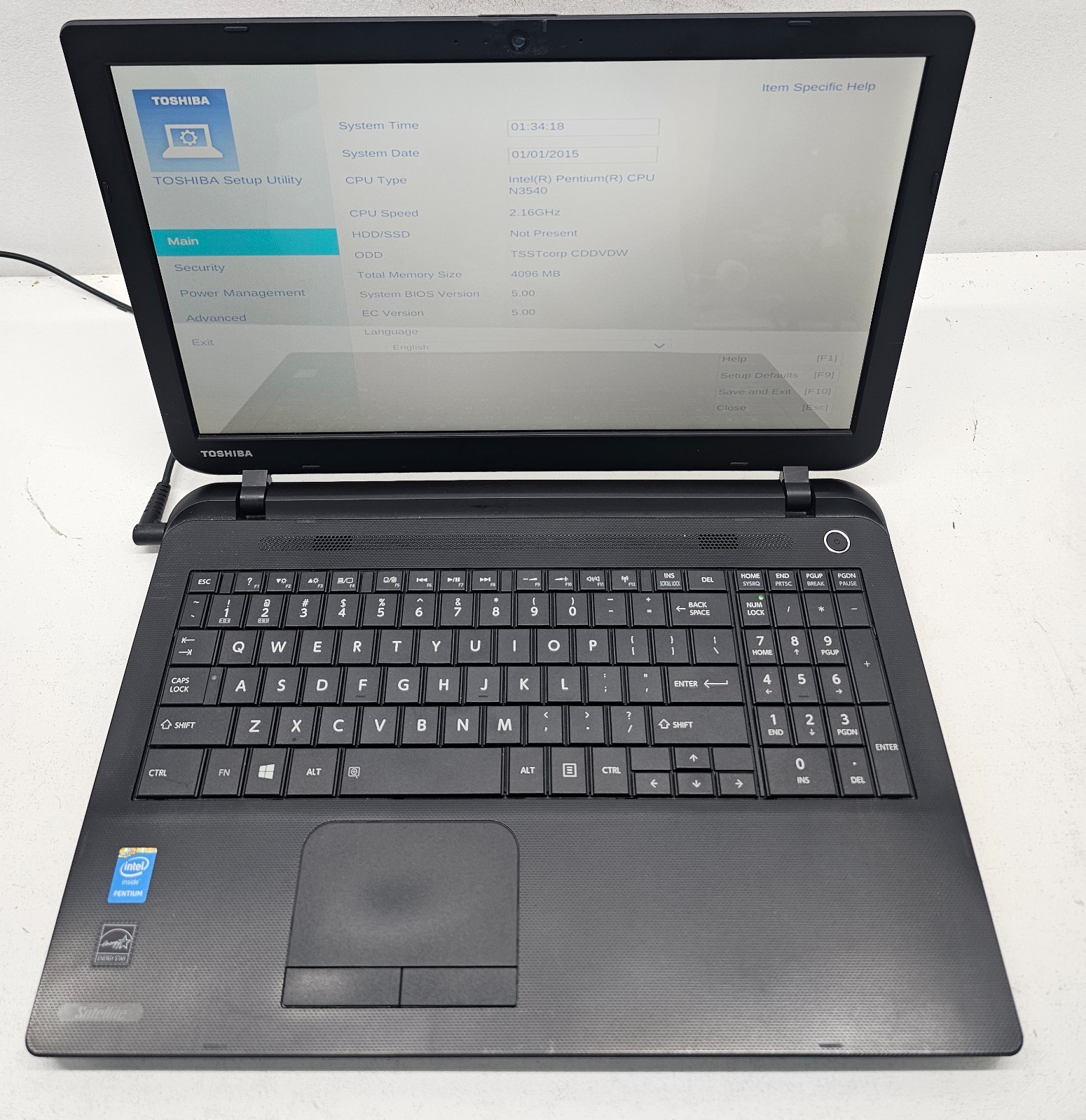 Toshiba Satellite C55-B5196 Laptop Intel Pentium N3540 4GB Ram NO HD/OS (FL)