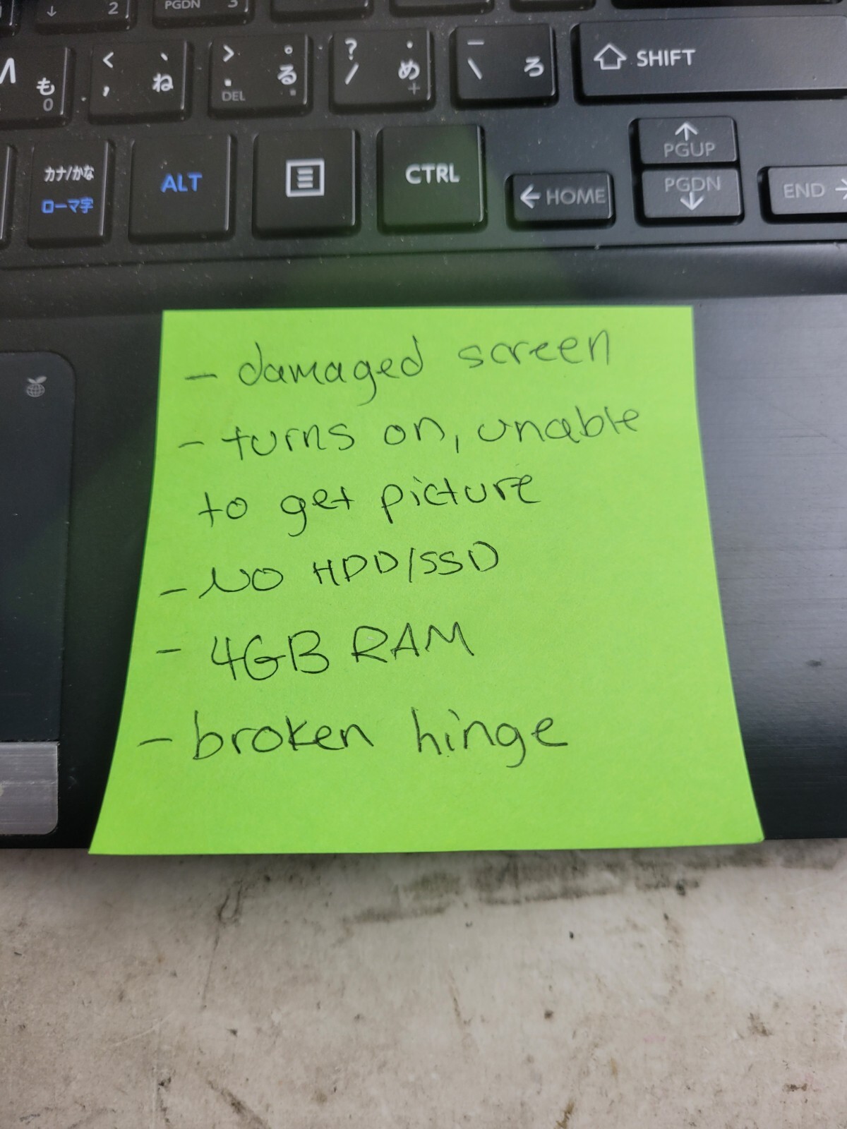 Toshiba Dynabook R734/K w/Core i5 4TH Gen, 4GB RAM, 13″ Laptop for Parts #1949