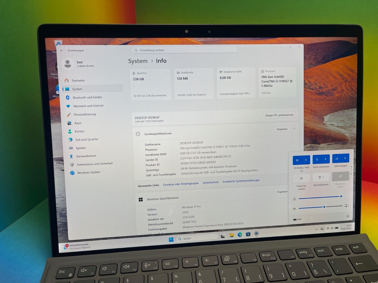 Dell Latitude 7320 2-in-1 LTE eSIM i5-1140G7 8GB 256GB 13″ DE Win11 Pro FID