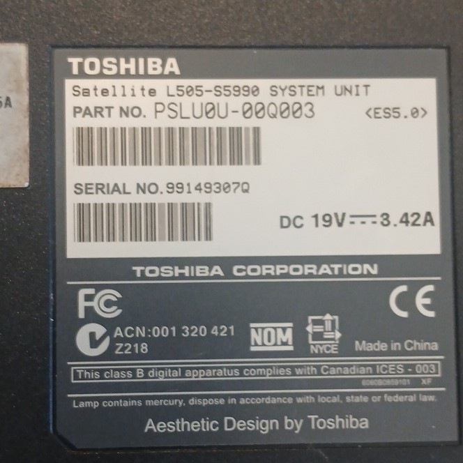 Toshiba Satellite L505-S5990 15.6″ Core 2 Duo 2.10GHz 4GB 500GB XP Black