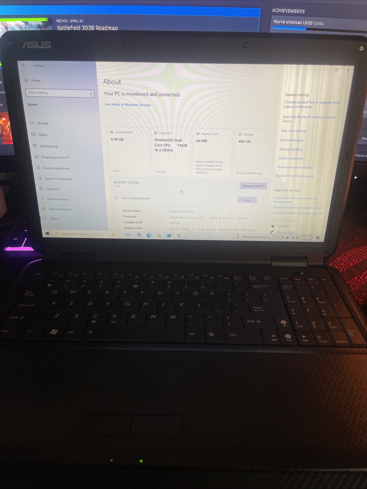 Asus Laptop P50IJ Notebook PC – Works – No HDD – 15.6 Inch Widescreen Display
