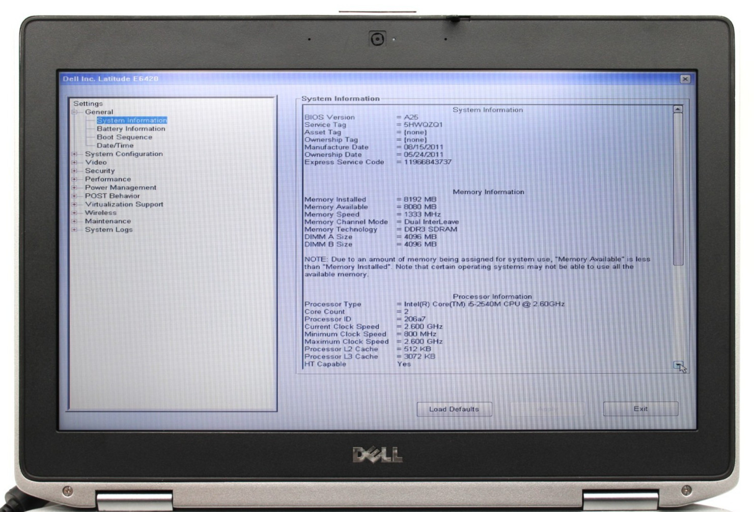 Dell Latitude E6420 i5-2540U@2.6GHz 8GB DDR3 NO STORAGE OR OS *USED/TESTED*