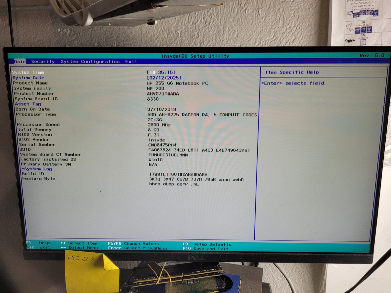 HP 255 G6 Notebook w/AMD A6-9225, 8GB RAM, 15.6″ Laptop for Parts #1870