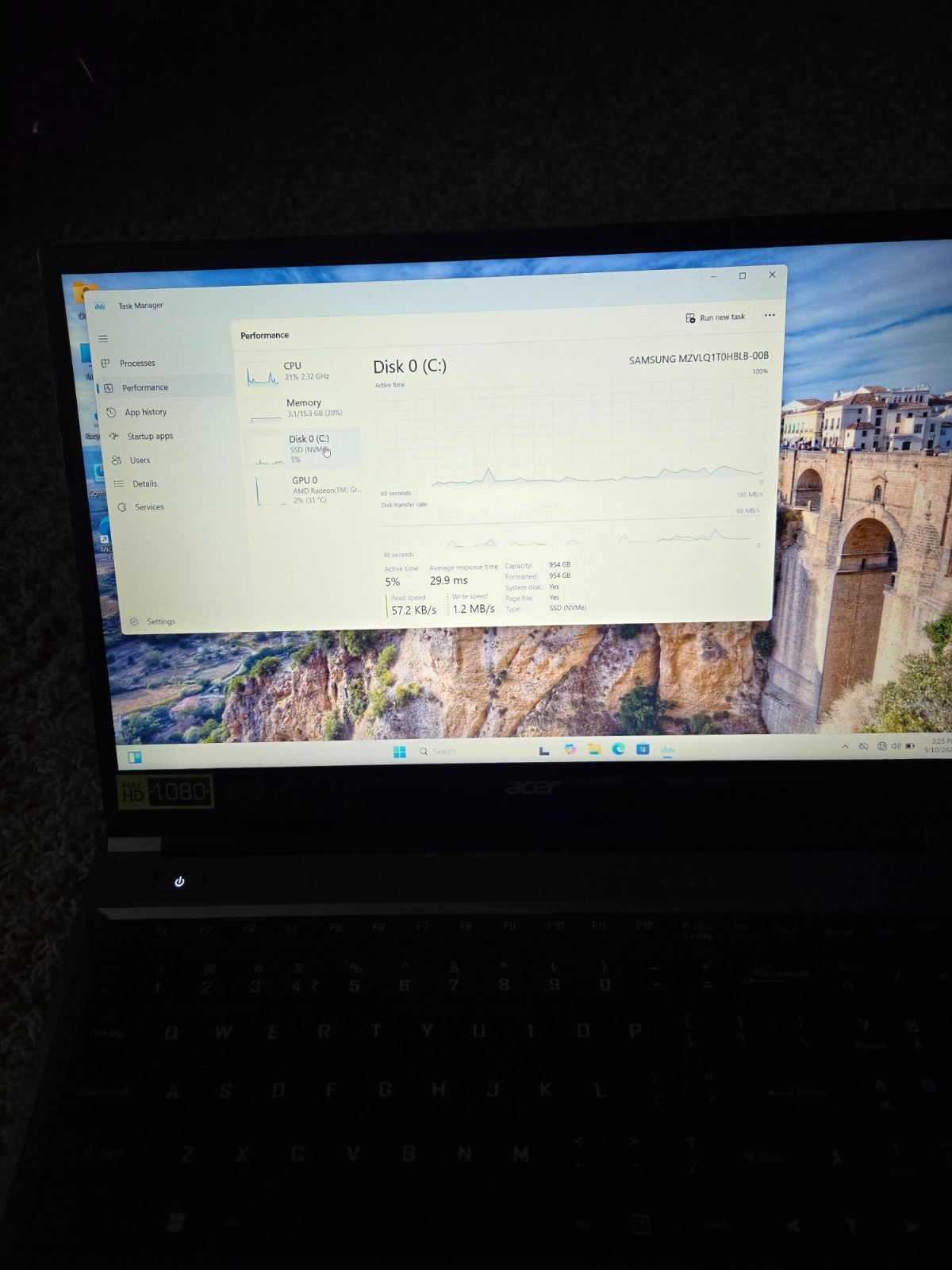 Acer Aspire Lite, Samsung NVMe SSD 1TB, AMD Ryzen 5, 16gb RAM (NO AC ADAPTER)