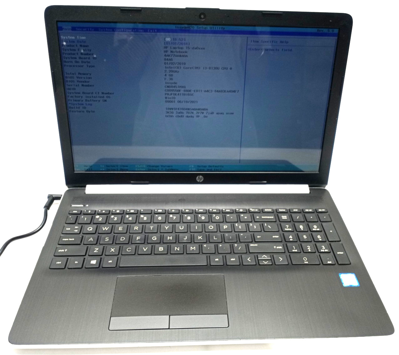 HP 15-da0xxx Notebook PC 15.6″ i3-8130u@2.20GHz 4GB RAM No HDD No OS MC430*!
