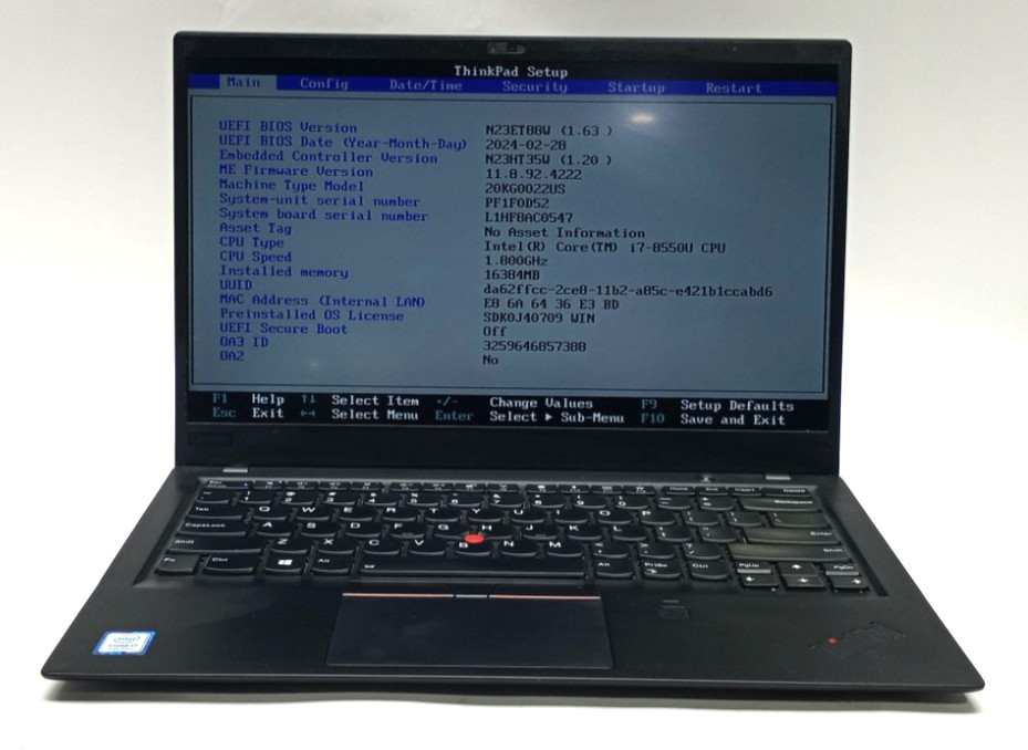 Lenovo ThinkPad X1 Carbon 6th Gen i7-8550U@1.80GHz 16GB 512GB NVMe Win11 WH940*!