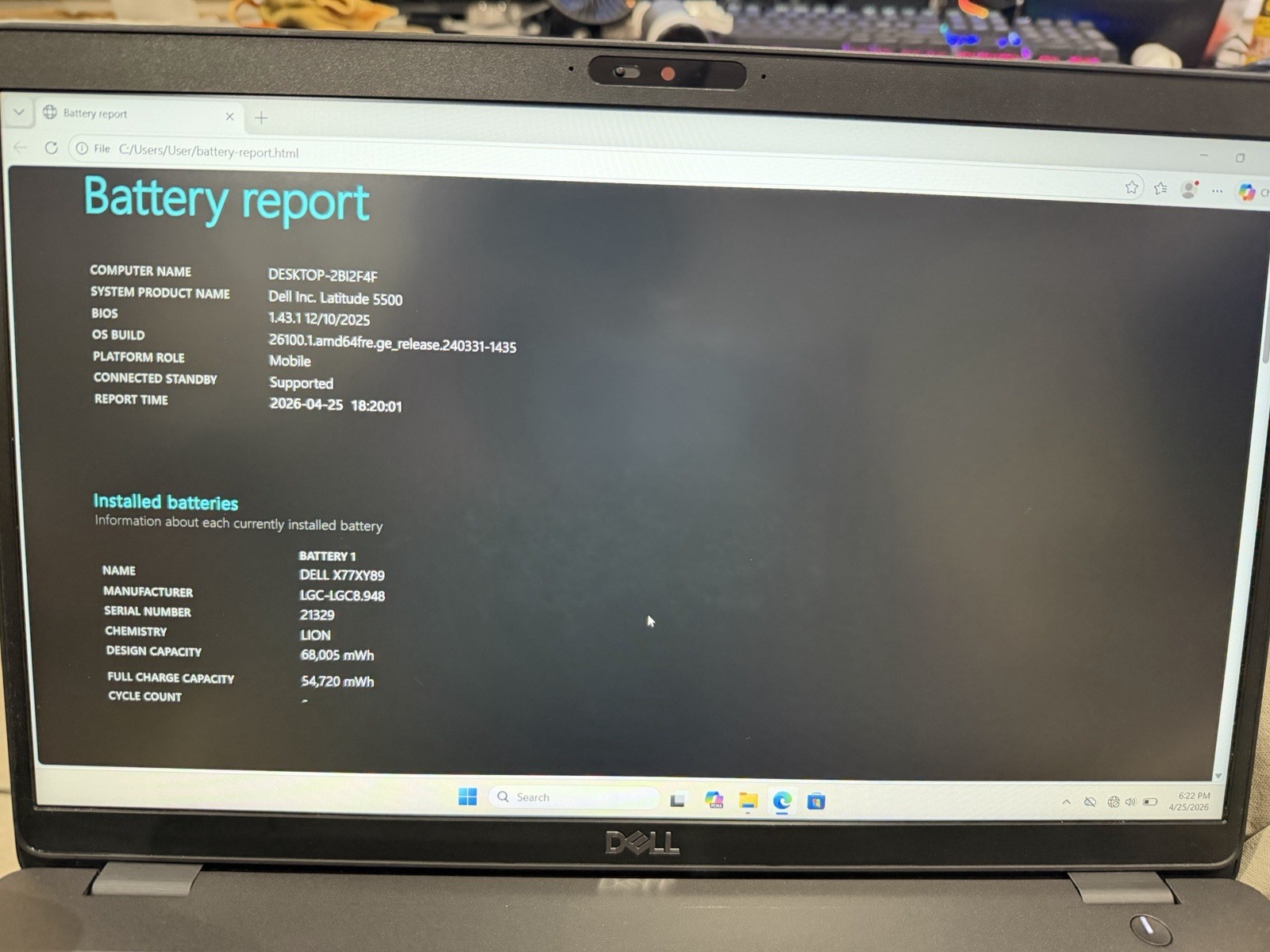 Dell Latitude 5500 15.6″ (i5-8265U, 1.6 GHz, 16GB RAM 256GB NVMe SSD) Win11Pro