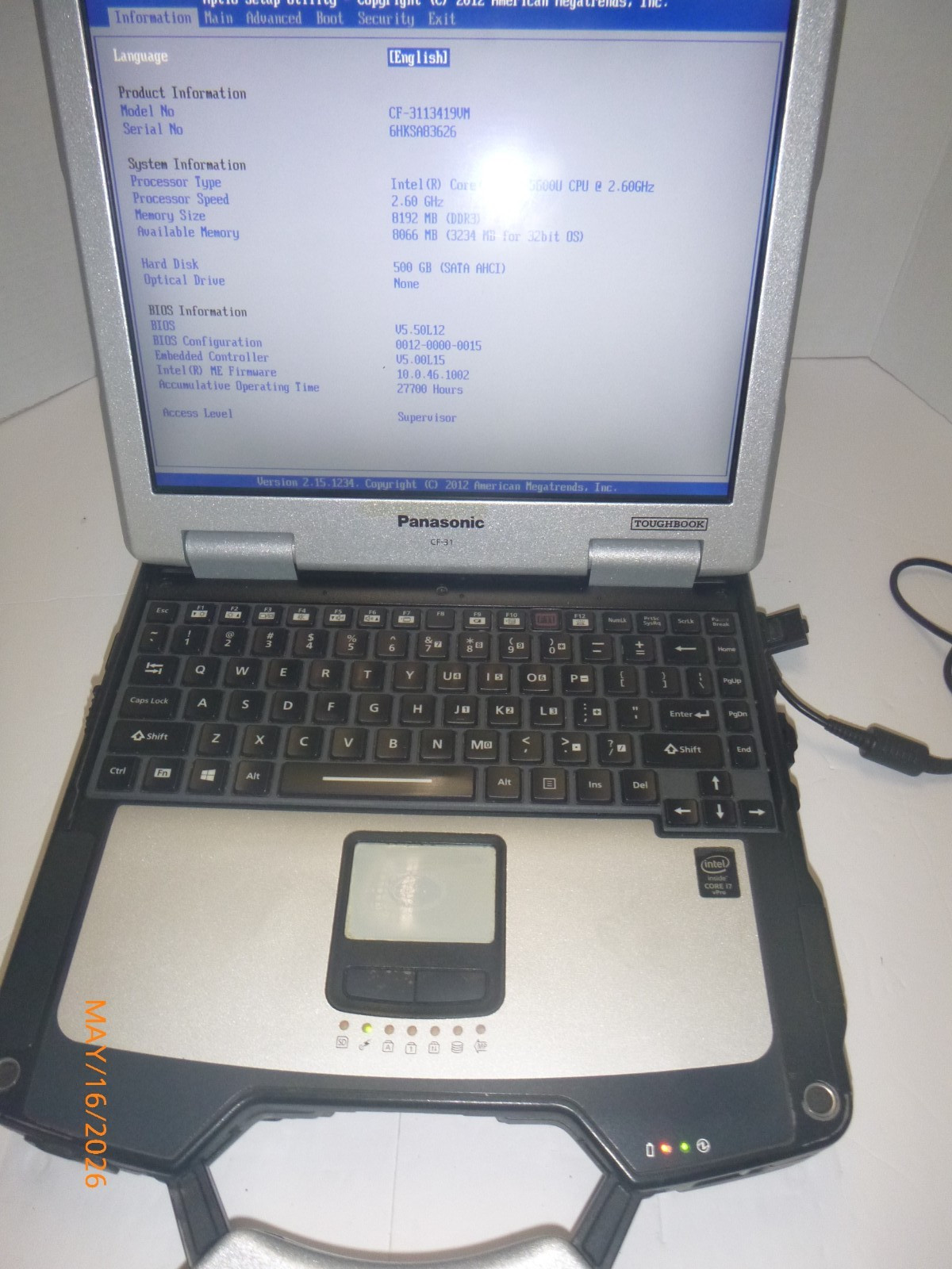 Panasonic Toughbook i7 5600M 2.6GHz 8GB 500GB – Win 11 Pro -MK5 CF-3113-02VM