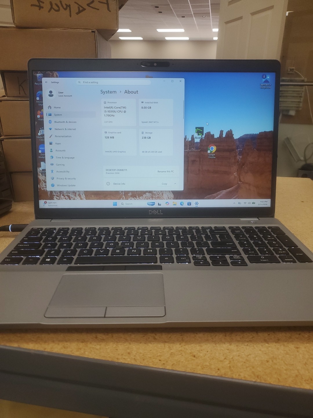 Dell Precision 3550 Laptop – i5-10310U 8GB 256GB SSD 15.6″ 051526-7