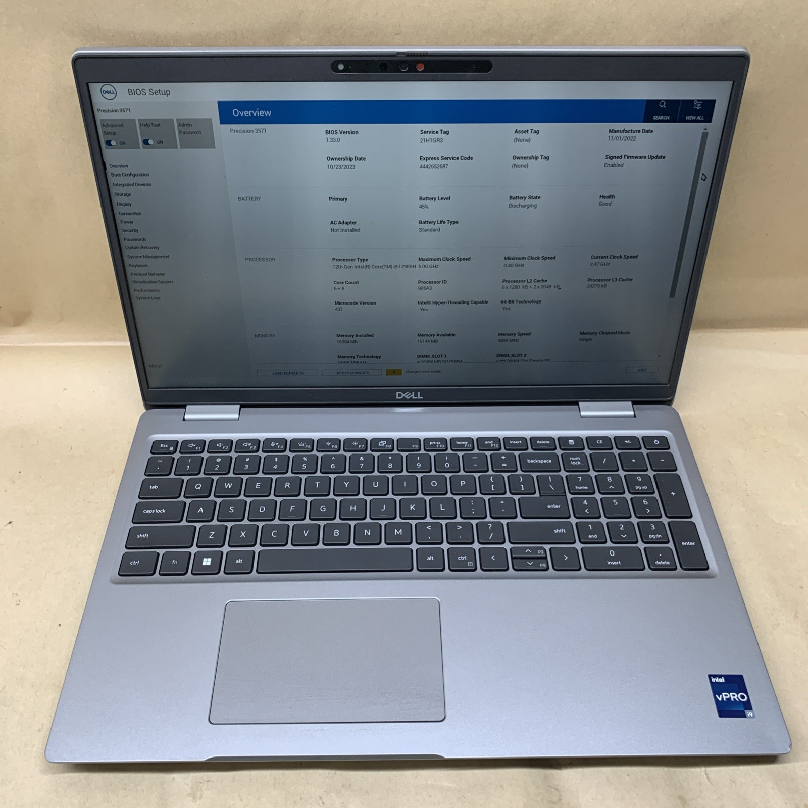 Dell Precision 3571 Intel i9-12900H 16GB RAM No SSD/OS NVIDIA RTX A10000 *READ*