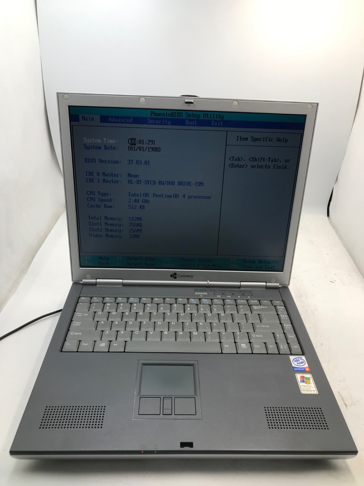 Gateway 400SD4 Intel Pentium 4 14″ 1024×768 Laptop 512Mb RAM No HDD -MZ