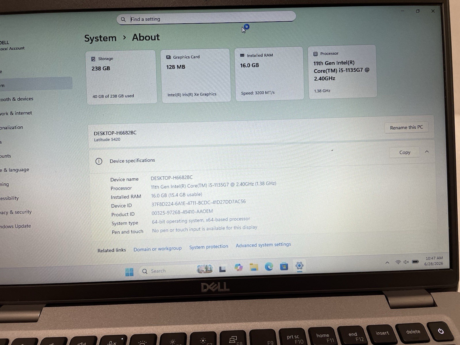 Dell Latitude 5420 256gb Nvme Win 11 i5-1135G7 4 Core 2.40ghz 16gb RAM HDMI