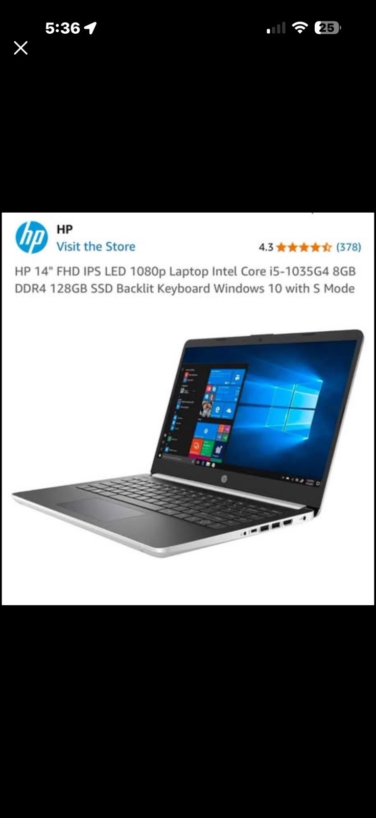 HP 14 Laptop 14″ FHD i5-1035G4 8GB 128GB SSD Win10 Backlit Webcam