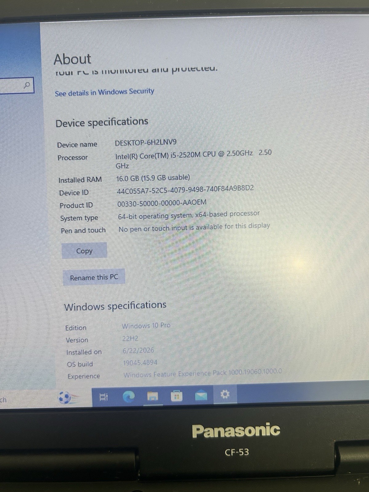 Panasonic Toughbook CF-53 Rugged 14in i5-2520M 16GB 1TB HDD Win10 Pro