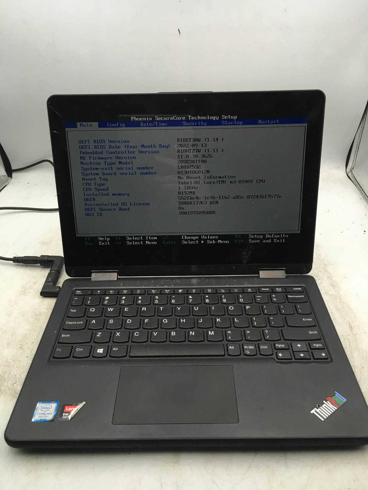 LENOVO THINKPAD 11E YOGA GEN 6 -BOOTS TO BIOS- INTEL M3 8100Y – 8GB RAM -READ-BB