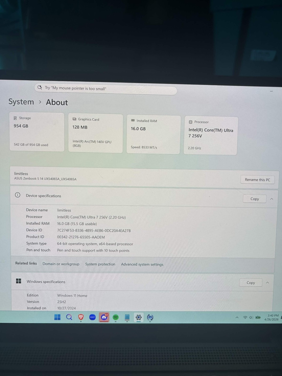 ASUS Zenbook S 14 3K OLED Touch (Core Ultra 7 256V, 16GB RAM, 1TB SSD) Gray