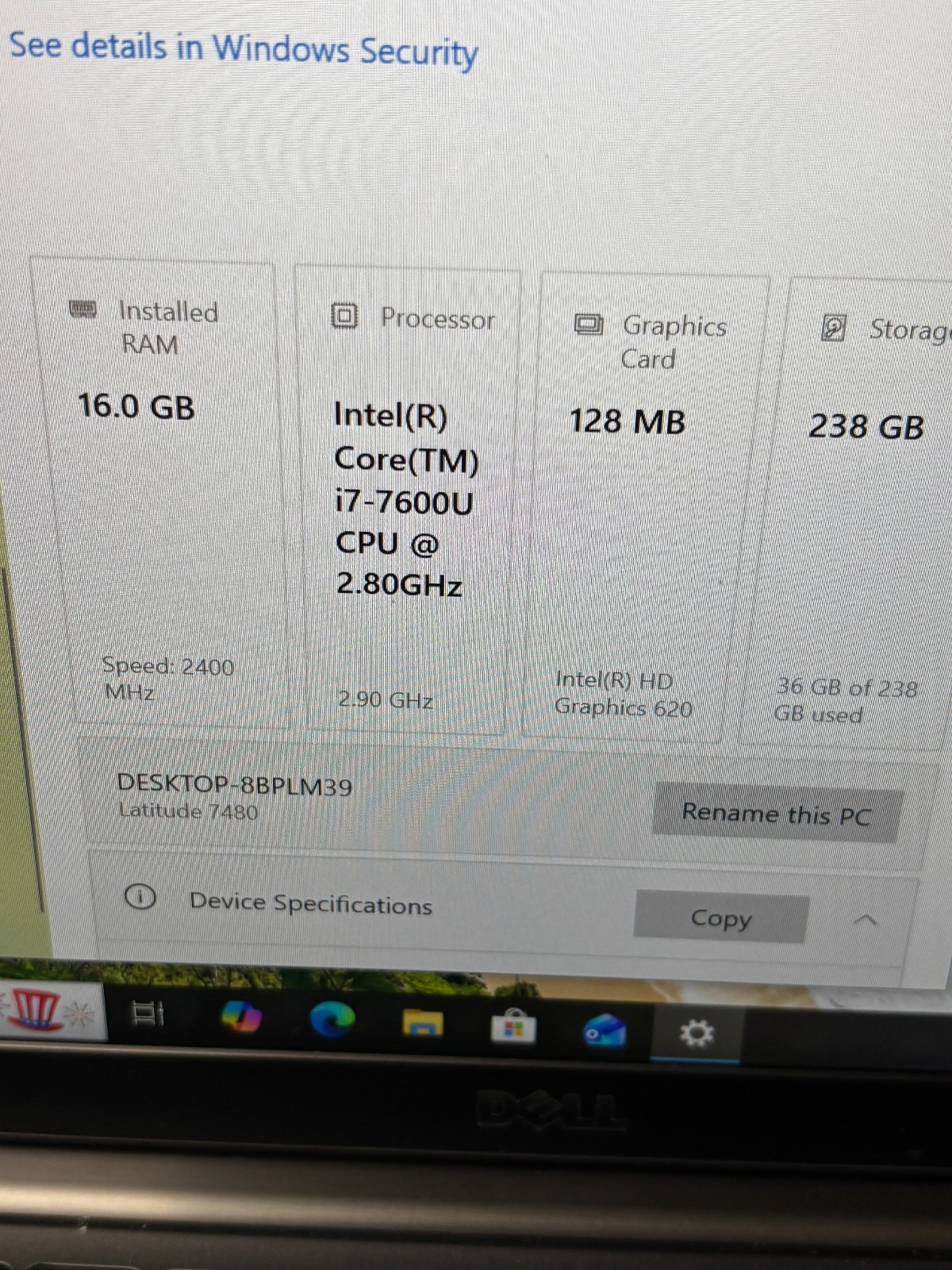 Dell Latitude 7480 laptop Intel I7-7600U @2.8 16 GB ram 256 gb SSD Win 10P (12)