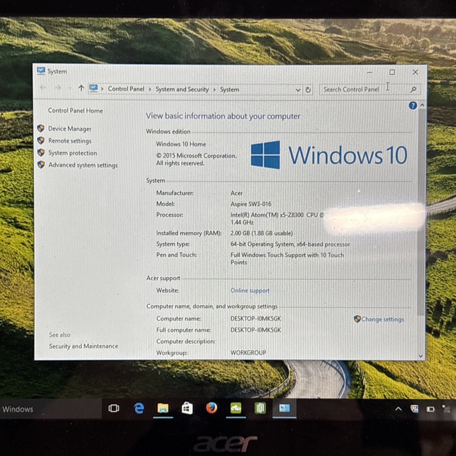 Acer Aspire 10e SW3-016 2-in-1 Multi-Touch Laptop/Tablet 1.44 GHz Windows 10