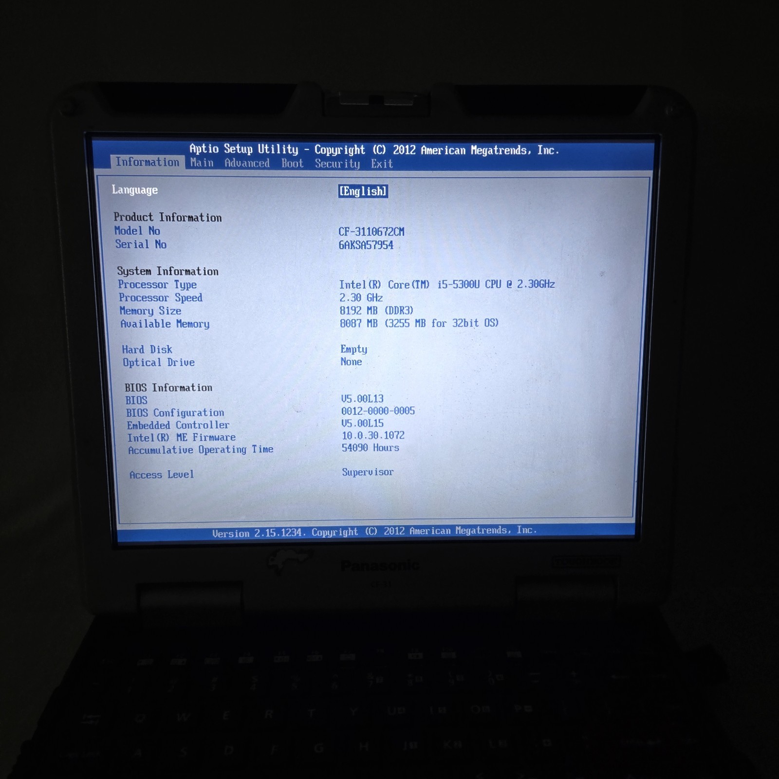 Panasonic Toughbook CF-31 MK5 i5-5300U 2.30GHZ 8GB RAM — No HDD & No OS — READ