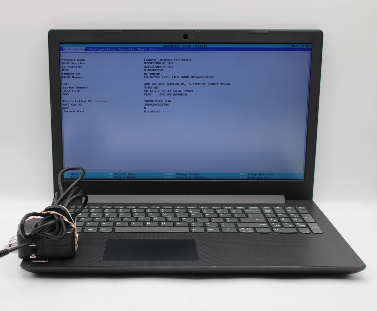 Lenovo IdeaPad 130-15ast _ A9-9425 @ 3.1 + Radeon _ 8GB RAM _ 128GB SSD _ No OS