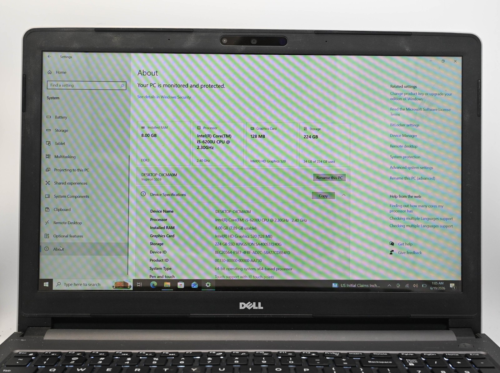 Dell Inspiron 5559 i5-6200u 2.3GHz 8GB RAM 256GB SSD