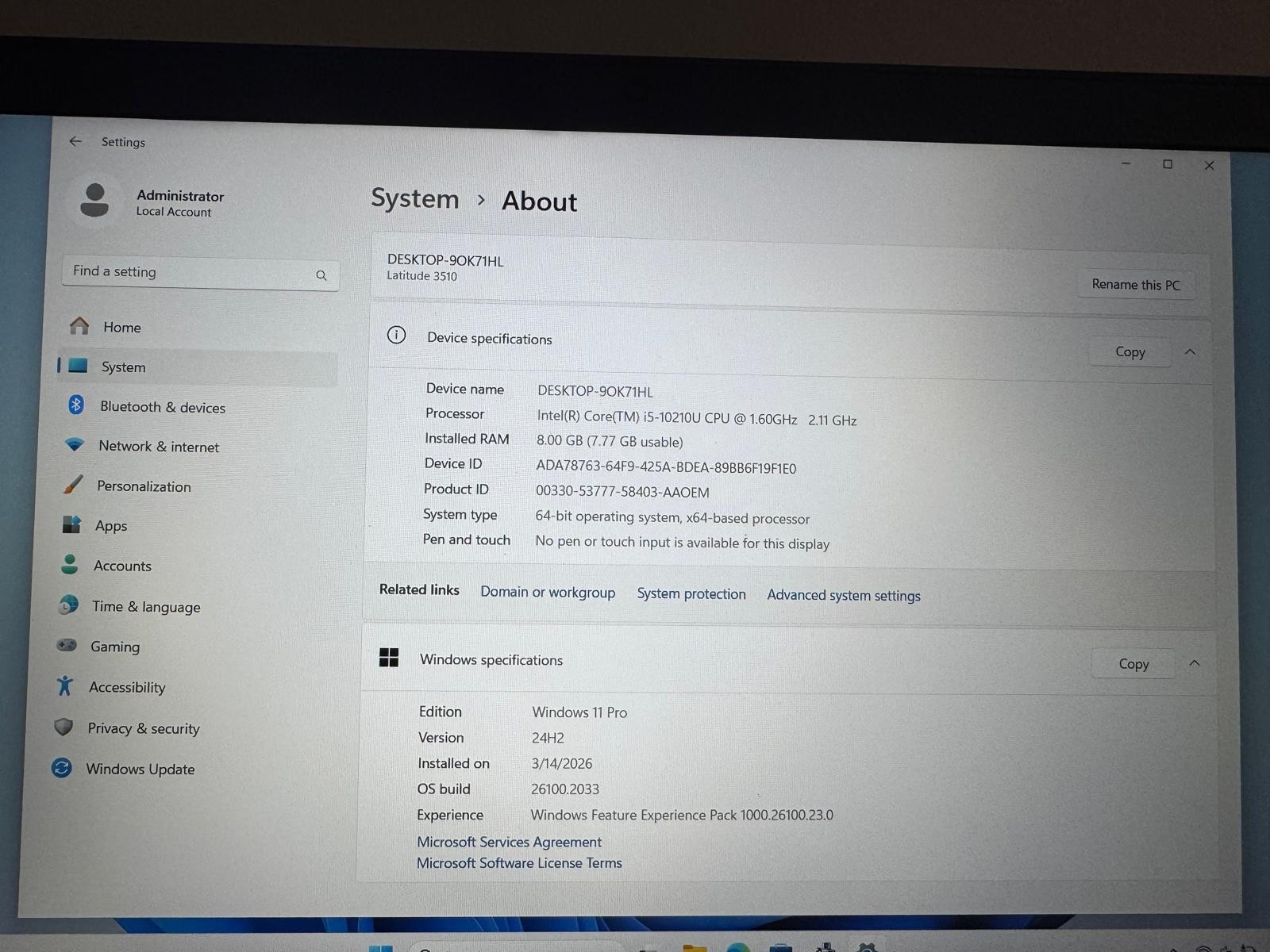 Dell Latitude 3510 15.6″ Laptop Core i5-10210U 1.60GHz 8GB RAM 256GB Nvme