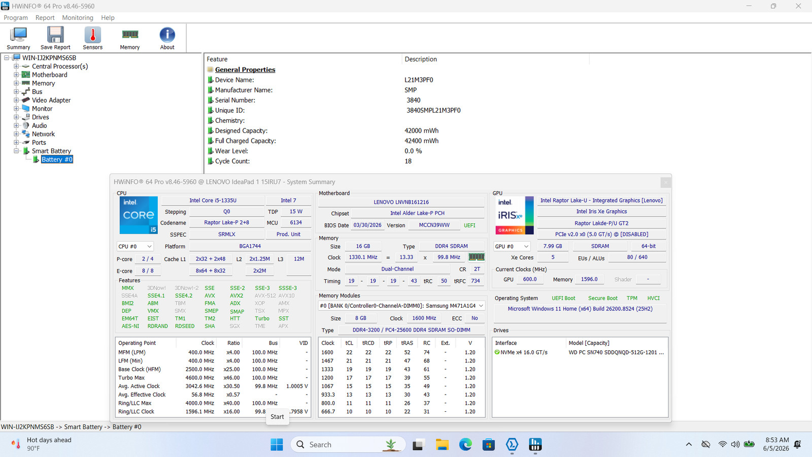 Lenovo IdeaPad 1 15IRU7 15″ FHD 13TH I5-1335U 512GB SSD 16GB W11 Webcam